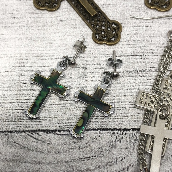 Bundle lot 3 cross statement earrings dangle drop casual dressy festival goth. - Picture 3 of 4